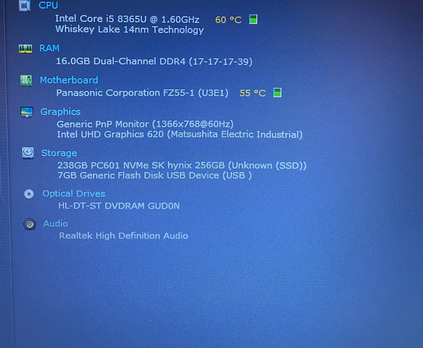 Panasonic ToughBook FZ-55 i5-8365U 1.60GH 16GB RAM 256GB SSD 22400Hrs.