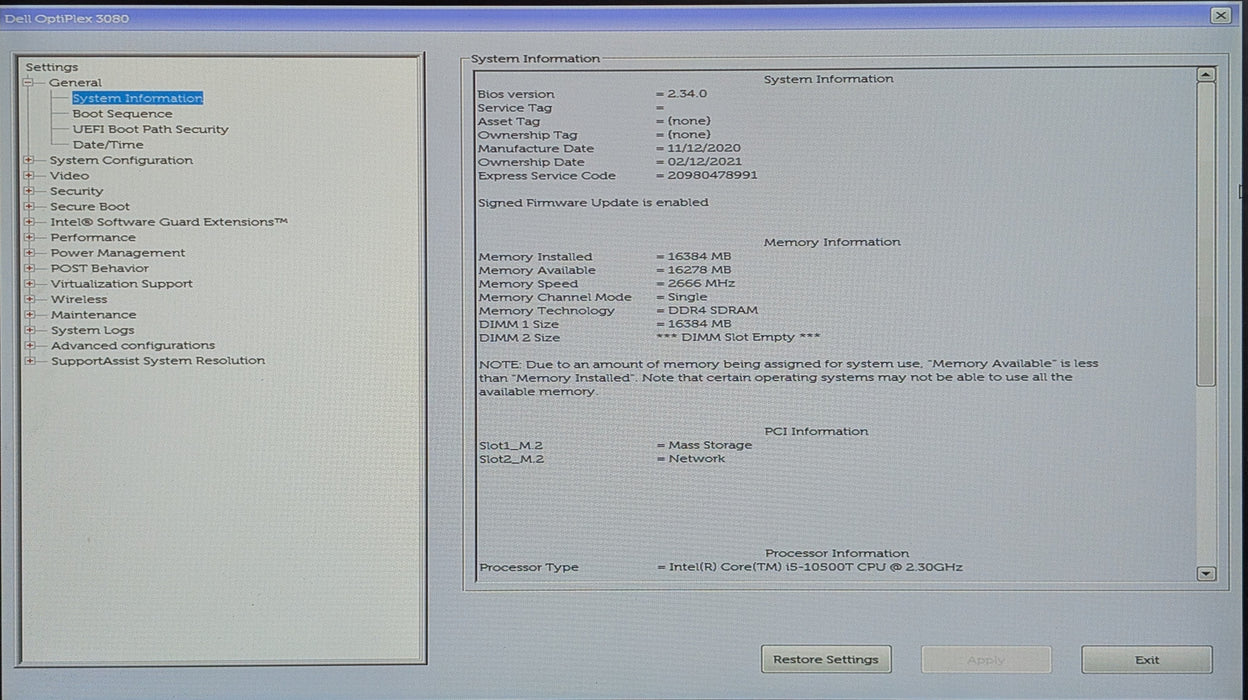 Dell OptiPlex 3080 Micro, i5-10500T 2.30GHz, 16GB DDR4, 256GB NVMe, No PSU