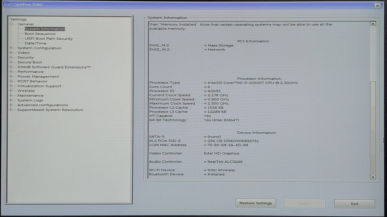 Dell OptiPlex 3080 Micro, i5-10500T 2.30GHz, 16GB DDR4, 256GB NVMe, No PSU