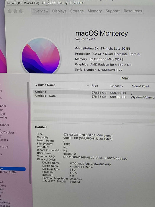 Apple iMac Retina 5K 2015 27\\" 4-Core i5-6500 @ 3.2GHz 32GB DDR3 1TB HDD