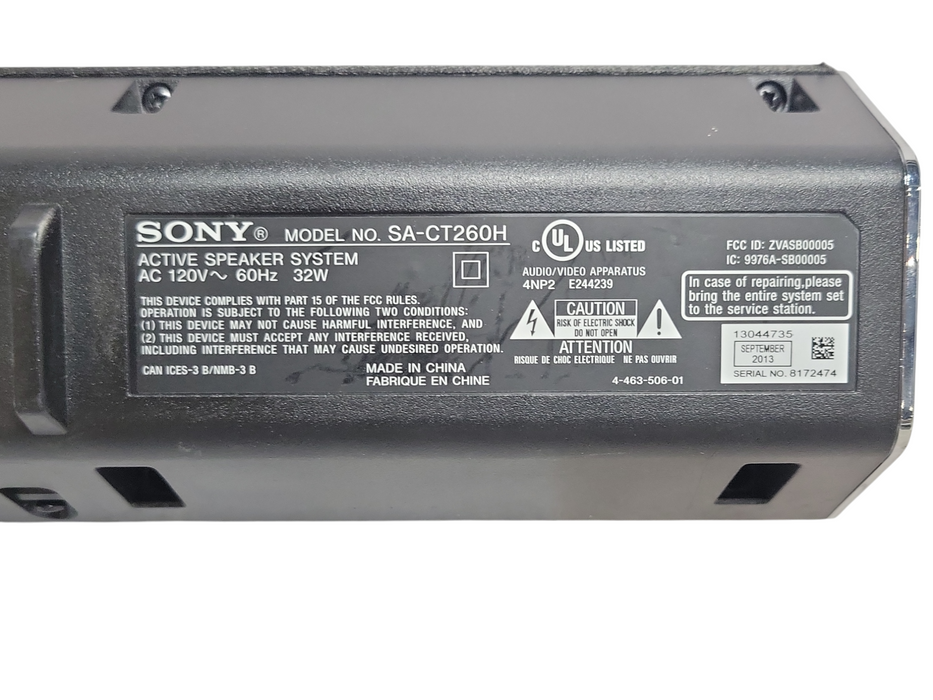 Sony SA-CT260H Active Speaker System Bluetooth soundbar