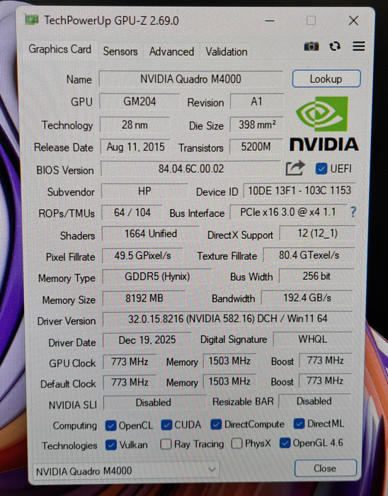 NVIDIA Quadro M4000 8GB GDDR5 Graphics Card - 4x DP