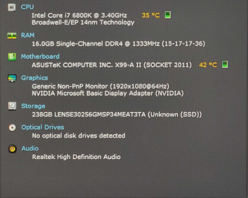 Custom PC/ASUS X99-A II, i7-6800K 3.40GHz, 16GB DDR4, 256GB Nvme, READ