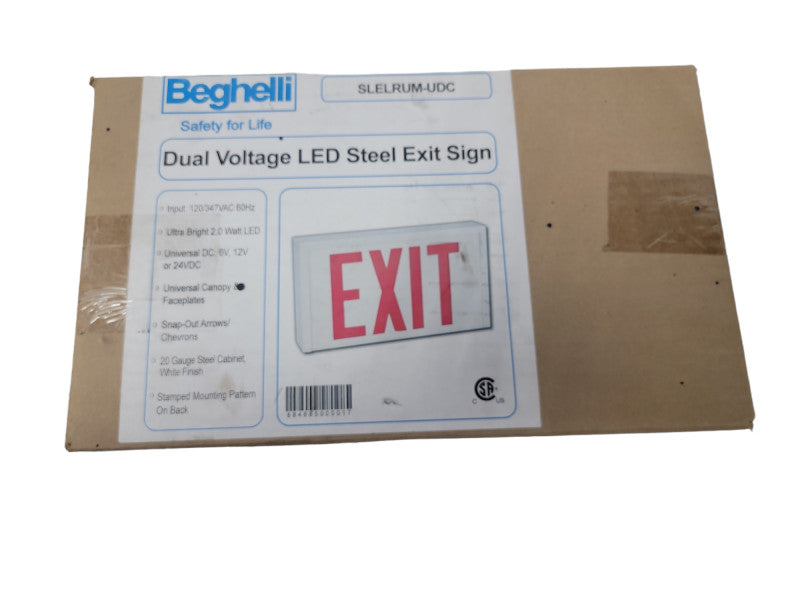 Beghelli Steel Exit Sign  model: SL-E-L-R-U-M-UDC | Open Box, Like New