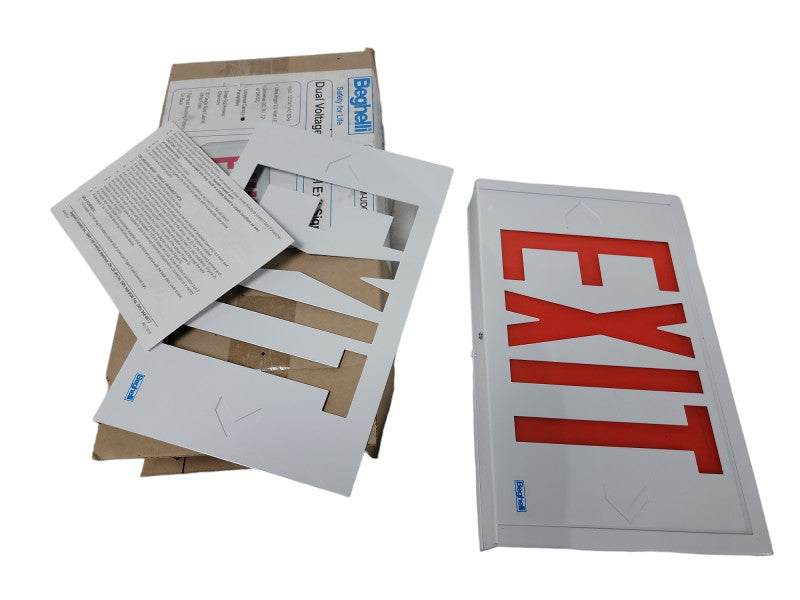 Beghelli Steel Exit Sign  model: SL-E-L-R-U-M-UDC | Open Box, Like New