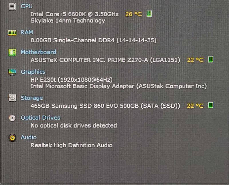 Custom PC/ASUS PRIME Z270-A, i5-6600K 3.50GHz, 8GB DDR4, 500GB SSD