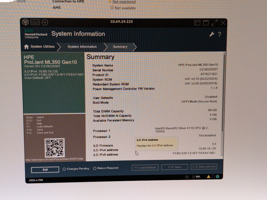 HP ProLiant ML350 Gen10 Intel Xeon SILVER 4110 64GB RAM Please READ
