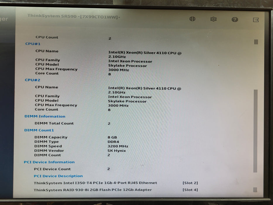 Lenovo SR590 2U 8x3.5" 2x Xeon Silver 4110 16GB DDR4 930-8i 2GB 2x 750W PSU
