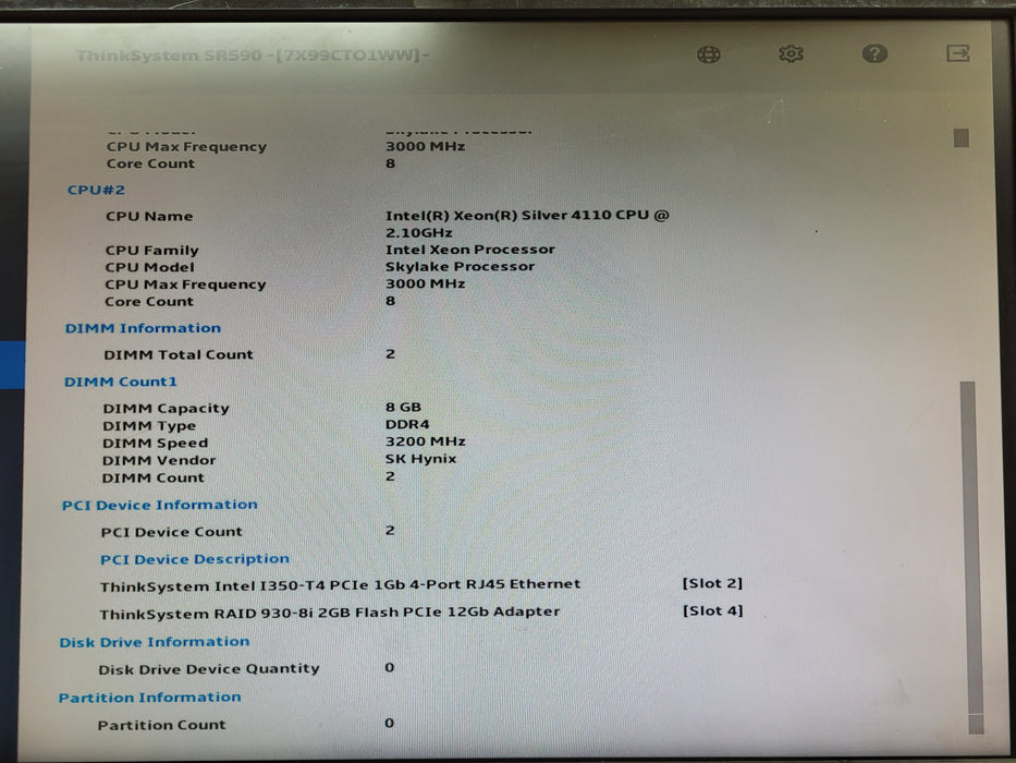 Lenovo SR590 2U 8x3.5" 2x Xeon Silver 4110 16GB DDR4 930-8i 2GB 2x 750W PSU