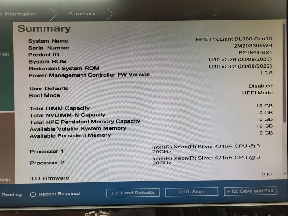 HP ProLiant ML350 Gen10 2.5" 2x SILVER 4215R @ 3.2GHz 16GB RAM P408i-a READ