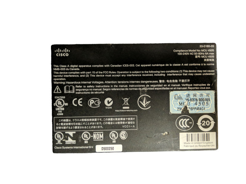 Cisco TelePresence MCU 4505 Video Conferencing Bridge