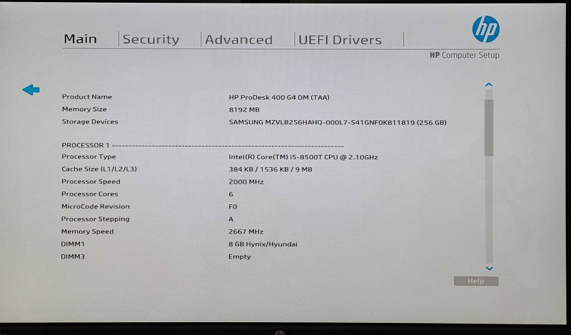 HP ProDesk 400 G4 USFF, i5-8500T 2.10GHz 6C, 8GB DDR4, 256GB Nvme, WiFi