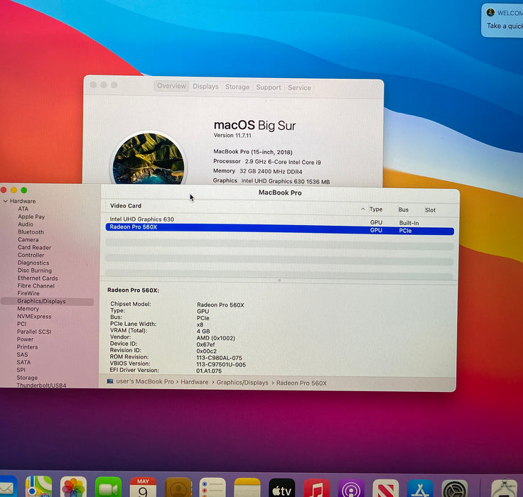 Apple MacBook Pro 15" 2018 i9-8950HK Radeon Pro 560X 32GB RAM 512GB SSD READ!