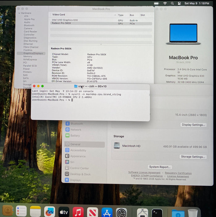 Apple MacBook Pro 15" 2019 i9-9980HK Radeon Pro 560X 32GB RAM 512GB SSD READ