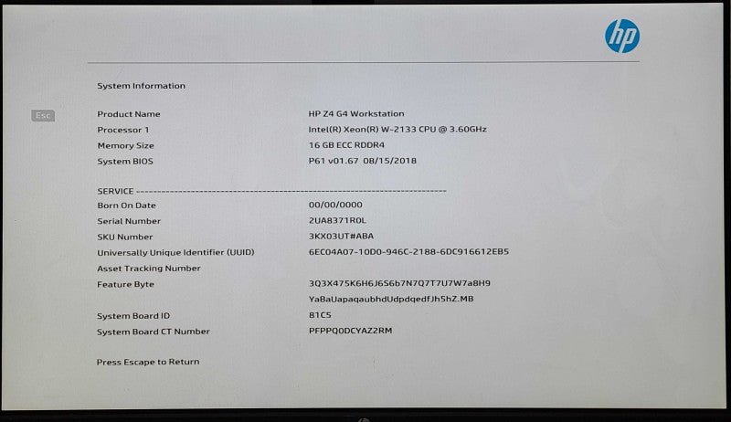 HP Z4 G4 Workstation 6-Core Xeon W-2133 3.60GHz, 16GB ECC RDDR4, 750W PSU