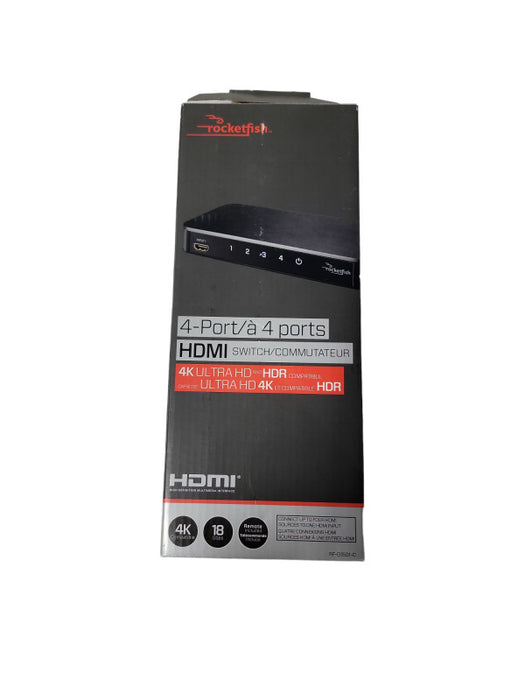 Rocketfish 4-port HDMI Switch 4k Ultra HD HDR 18 Gbps Remote Control RFG1501