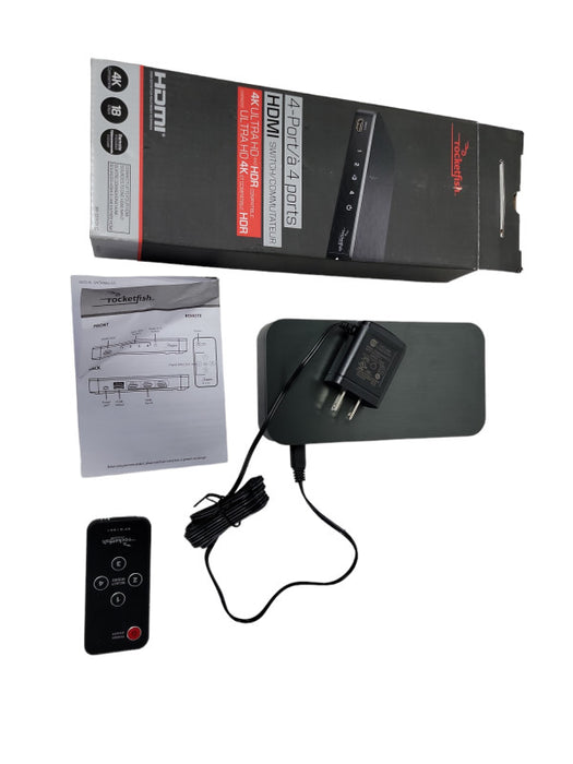 Rocketfish 4-port HDMI Switch 4k Ultra HD HDR 18 Gbps Remote Control RFG1501
