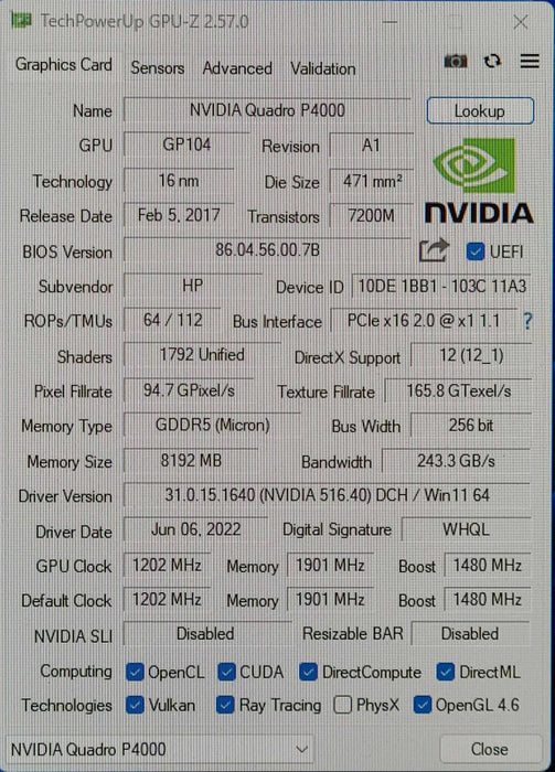 NVIDIA Quadro P4000 8GB GDDR5 PCIe Professional Graphics Card