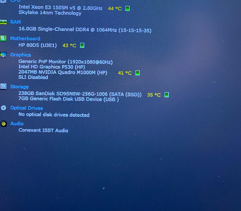 HP ZBook 15 G3 XEON E3-1505M 2.80GHz QUADRO M1000M 2GB 16GB RAM 256GB SSD