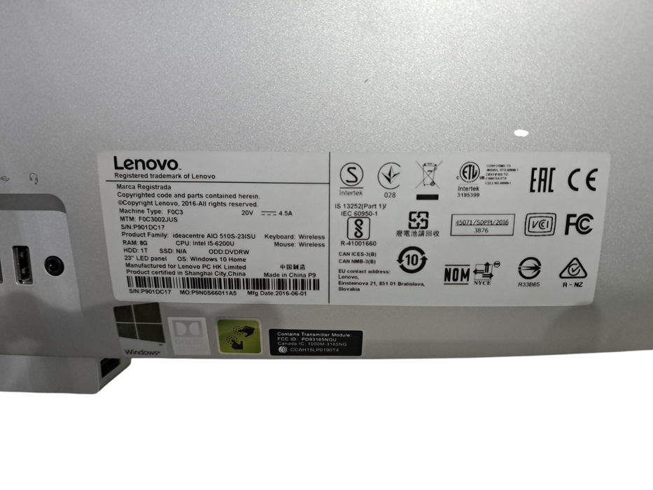 Lenovo IdeaCentre AIO Intel i5-6200U 2.30Ghz 8GB RAM 1TB SSD