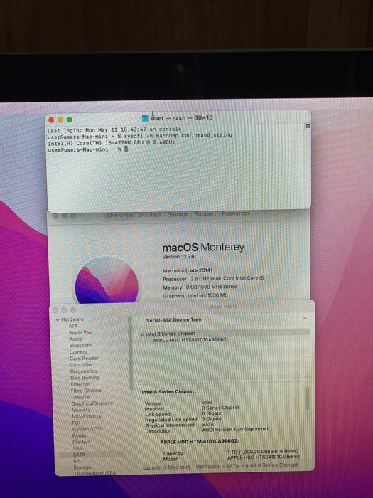 Apple Mac Mini Late 2014 Core i5-4278U 2.60GHz 8GB RAM 1TB HDD