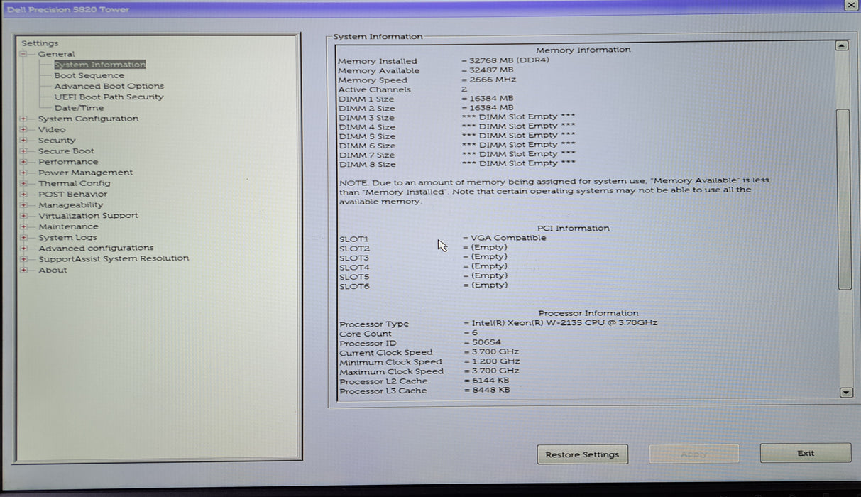 Dell Precision 5820 Tower | Xeon W-2135, 32GB DDR4, Radeon WX 3100 4GB, No HDD