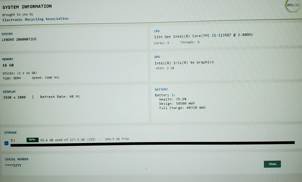 Lenovo ThinkPad T14 Gen 2 i5-1135G7 16GB DDR4 256GB NVMe