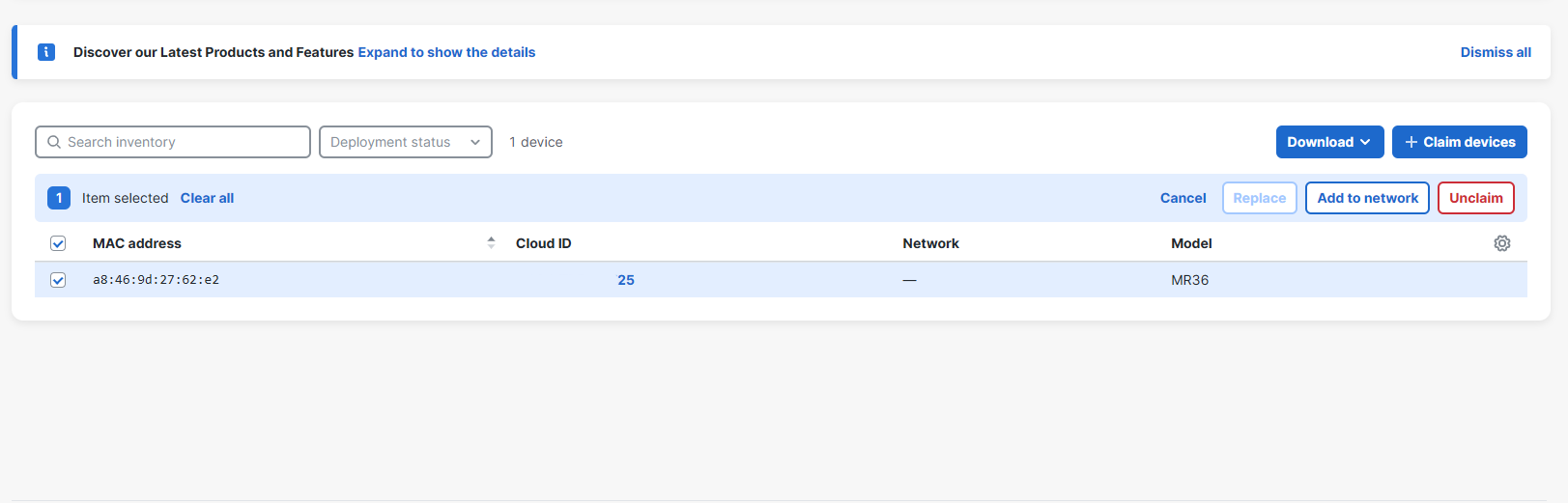 Cisco Meraki MR36-HW MR36 Series Cloud Managed Access Point Unclaimed