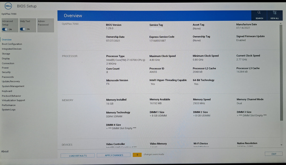 Dell OptiPlex 7090 SFF | Intel Core i7-10700 @2.90GHz, 16GB DDR4, 256GB NVMe