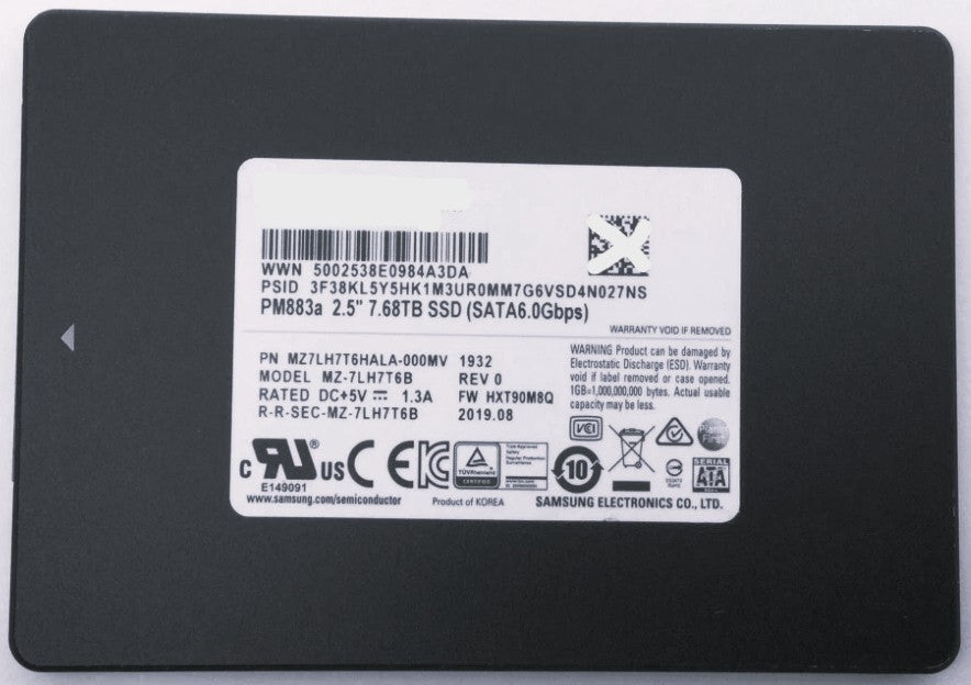 7.68TB SATA 2.5" 6Gb/s Samsung PM883 Data Center SSD - MZ-7LH7T60 / MZ7LH7T6HMLA