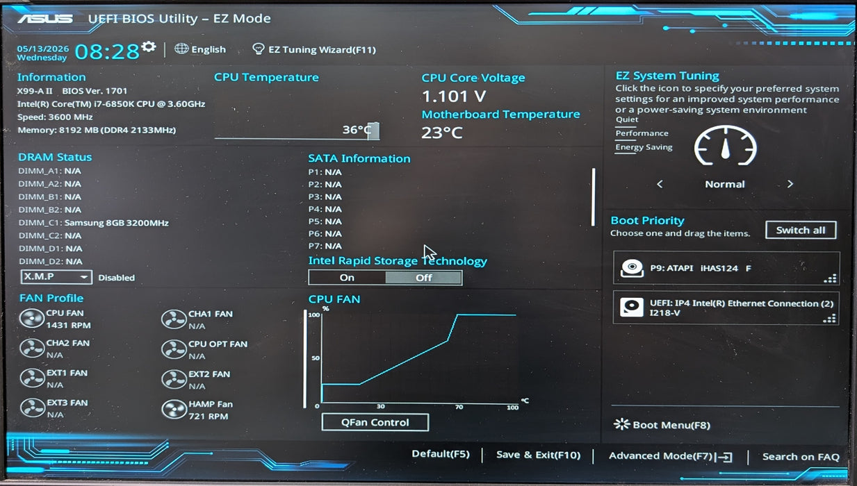 Custom PC, Asus X99-A II w/ i7-6850K 3.60GHz, 8GB DDR4, No GPU & HDD, 500W PSU