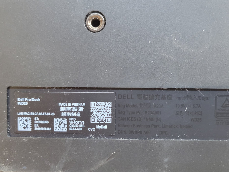 Dell Pro WD25 USB-C Docking Station K23A / K23A001, No Power Adapter