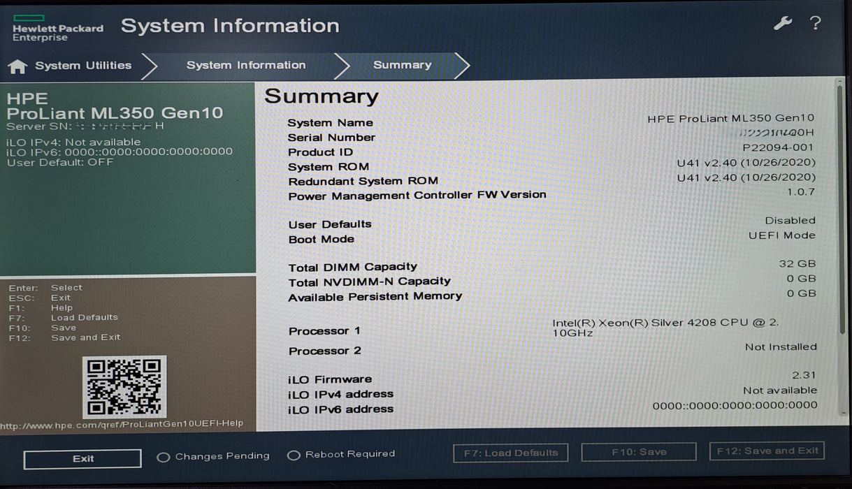 HPE ProLiant ML350 Gen10 | 1x Xeon Silver 4208 @2.10GHz, 32GB DDR4, P408i-a SR