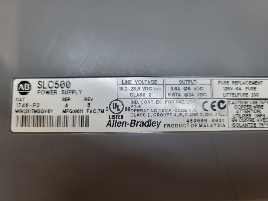 Allen Bradley 1746-P3 SLC 500 Power Supply with modules, READ