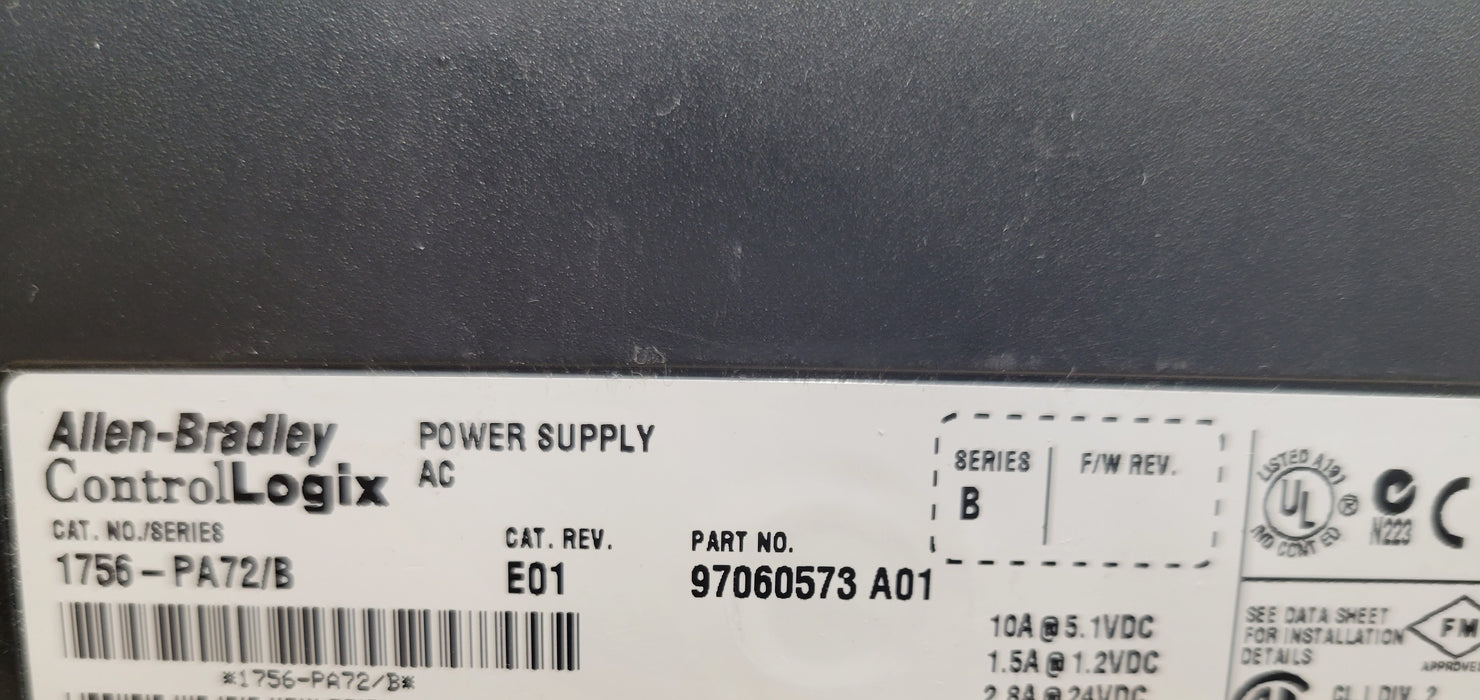 Allen Bradley 1756-PA72/B ControlLogix Power Supply W/ 3 modules, READ