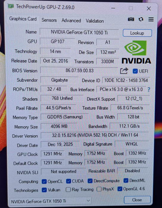 GIGABYTE GeForce GTX 1050 Ti 4GB GDDR5 Graphics Card
