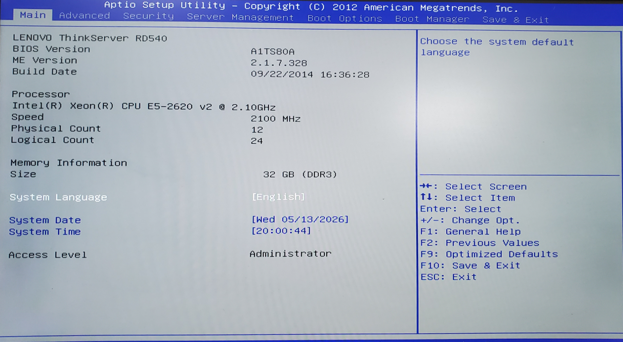 Lenovo ThinkServer RD540 - 2x Xeon E5-2620 v2, 32GB DDR3, LSI 9260-8i - No HDD