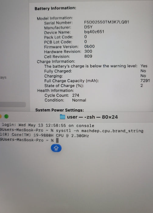 Apple MacBook Pro 16" 2019 A2141 i9-9880H 16GB DDR4 1TB SSD no adapter