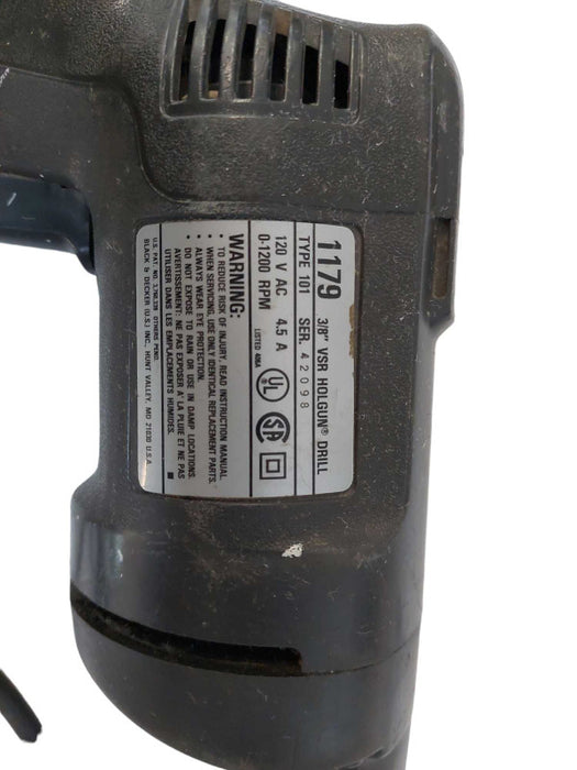 Black & Decker 3/8\\" VSR Holgun Drill Model:1179 with Bit & Chuck Key/Lock  =