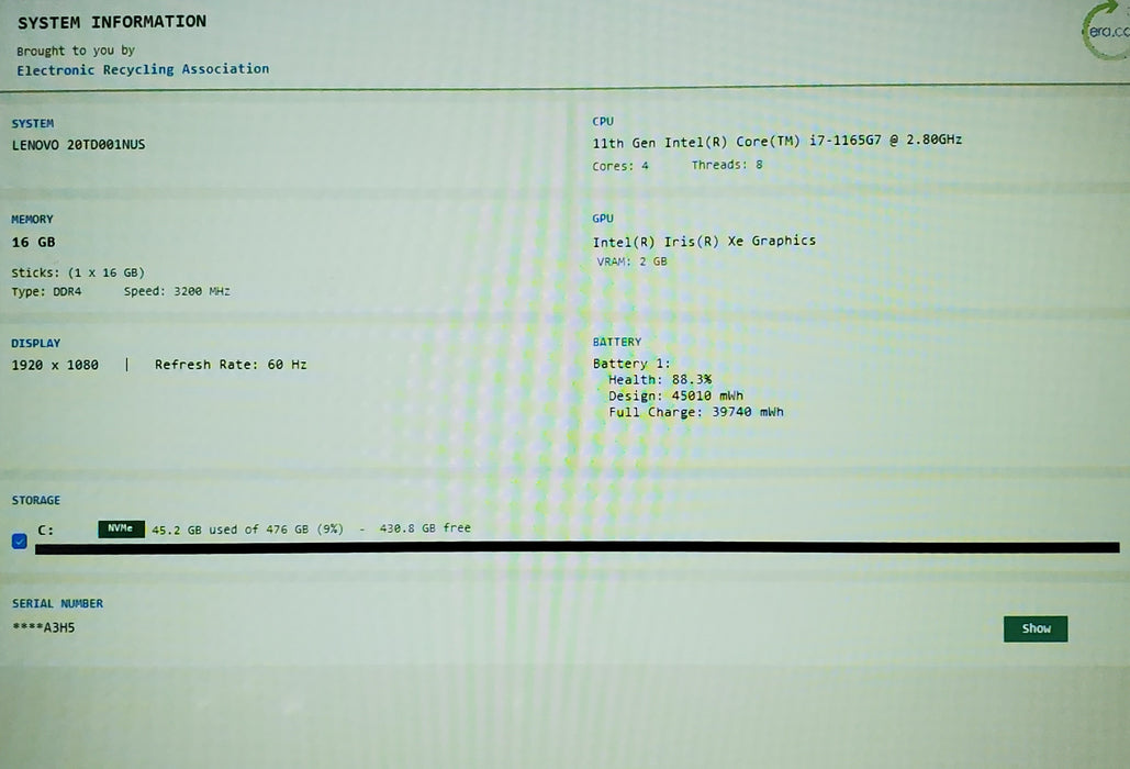 Lenovo ThinkPad E15 Gen 2 Core i7-1165G7 16GB RAM 256G SSD READ
