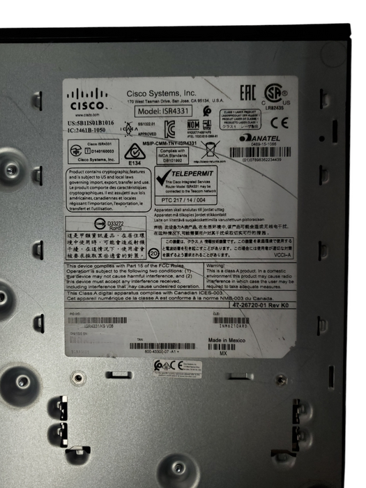 Cisco ISR4331/K9 V08 Integrated Services Router ISR4331 - No Clock Issue