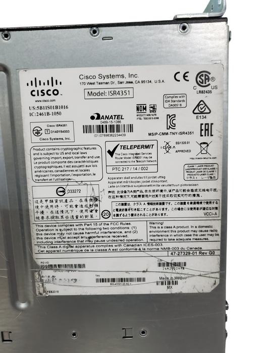 Cisco ISR4351/K9 V04 | Gigabit Integrated Services Router - No Clock Issue