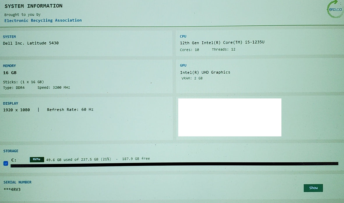 Dell Latitude 5430 i5-1235U 16GB 256GB SSD