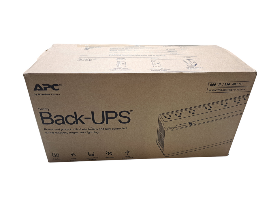 APC Back-UPS 600 BE600M1 120V USB 7-Outlet Charging Port w/ Battery (Open Box)