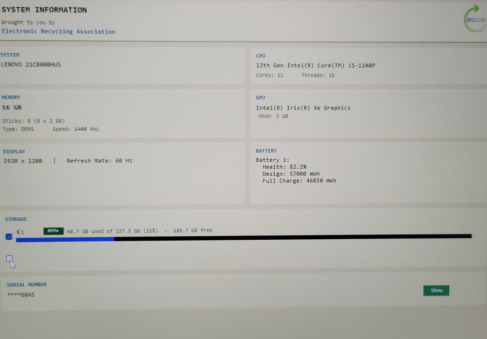 Lenovo ThinkPad X1 Carbon Gen 10 i5-1240P 16GB DDR5 256GB NVMe