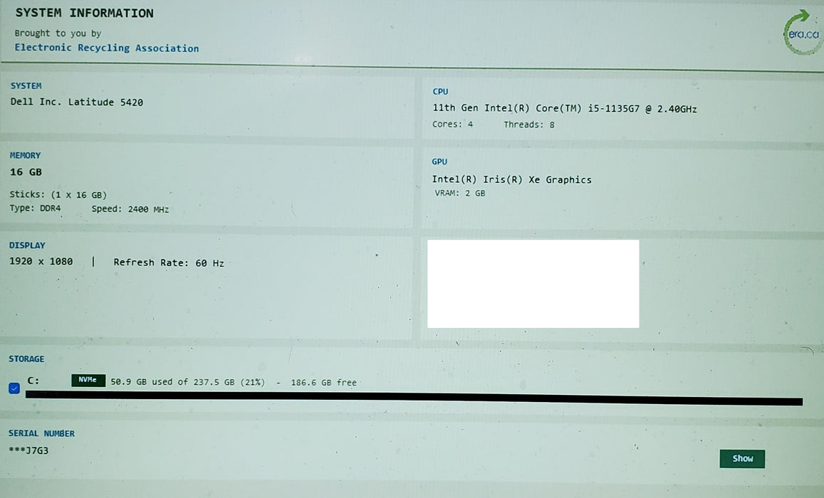 Dell Latitude 5420 i5-1135G7 16GB 256GB SSD