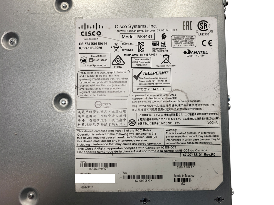 Cisco ISR4431/K9 Series Integrated Services Router, 1x PSU READ