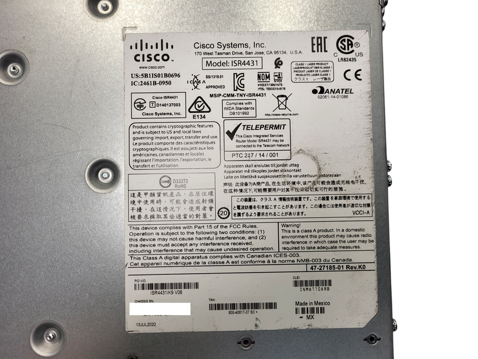 Cisco ISR4431/K9 Series Integrated Services Router, 2x PSU