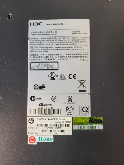 HP A5820X Series A5820X-24XG-SFP+ 24-Port SFP Switch