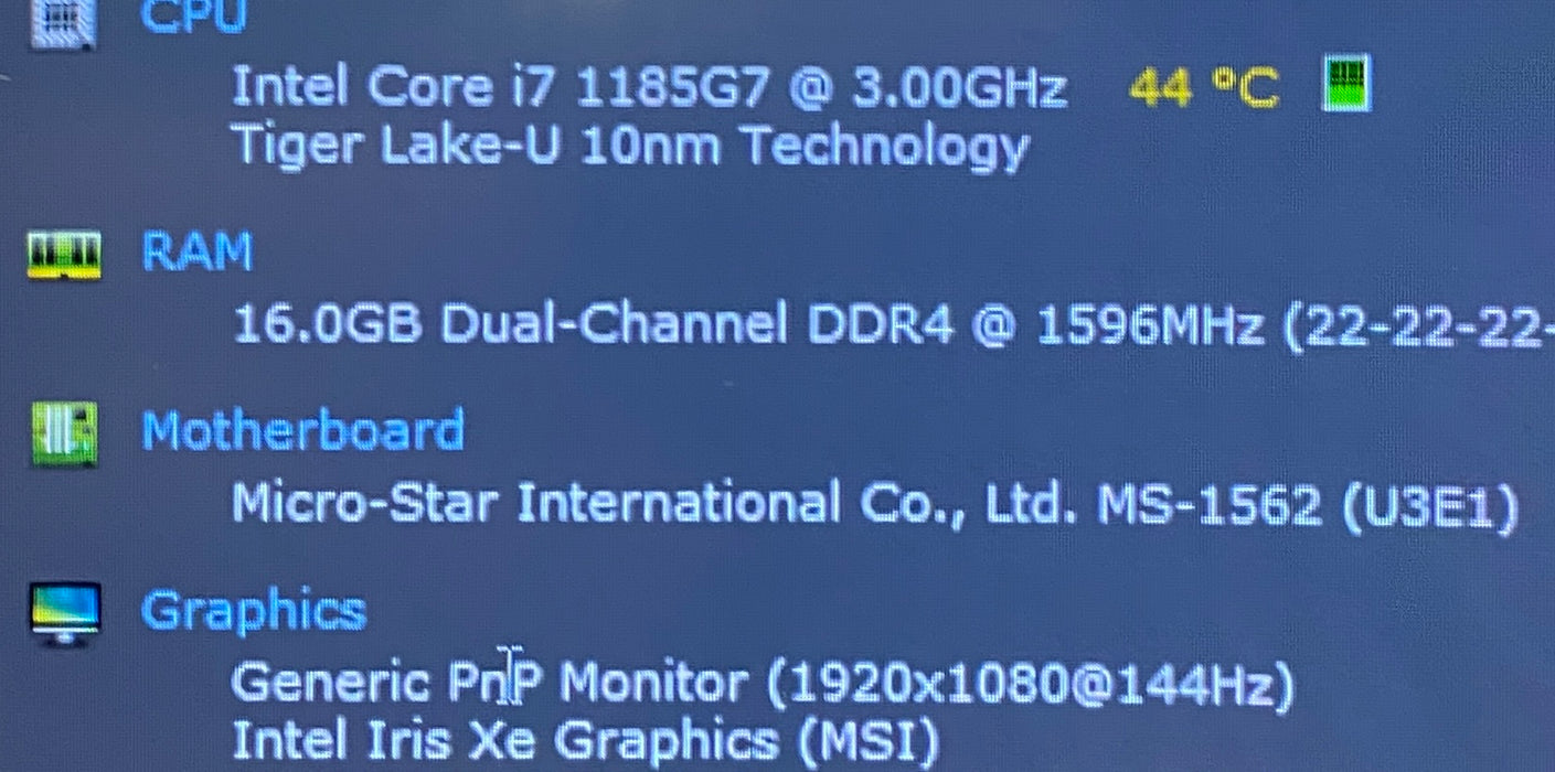 MSI Stealth 15M i7-1185G7 GTX1660 6GB GPU 16GB RAM 256SSD No Power Adapter READ!